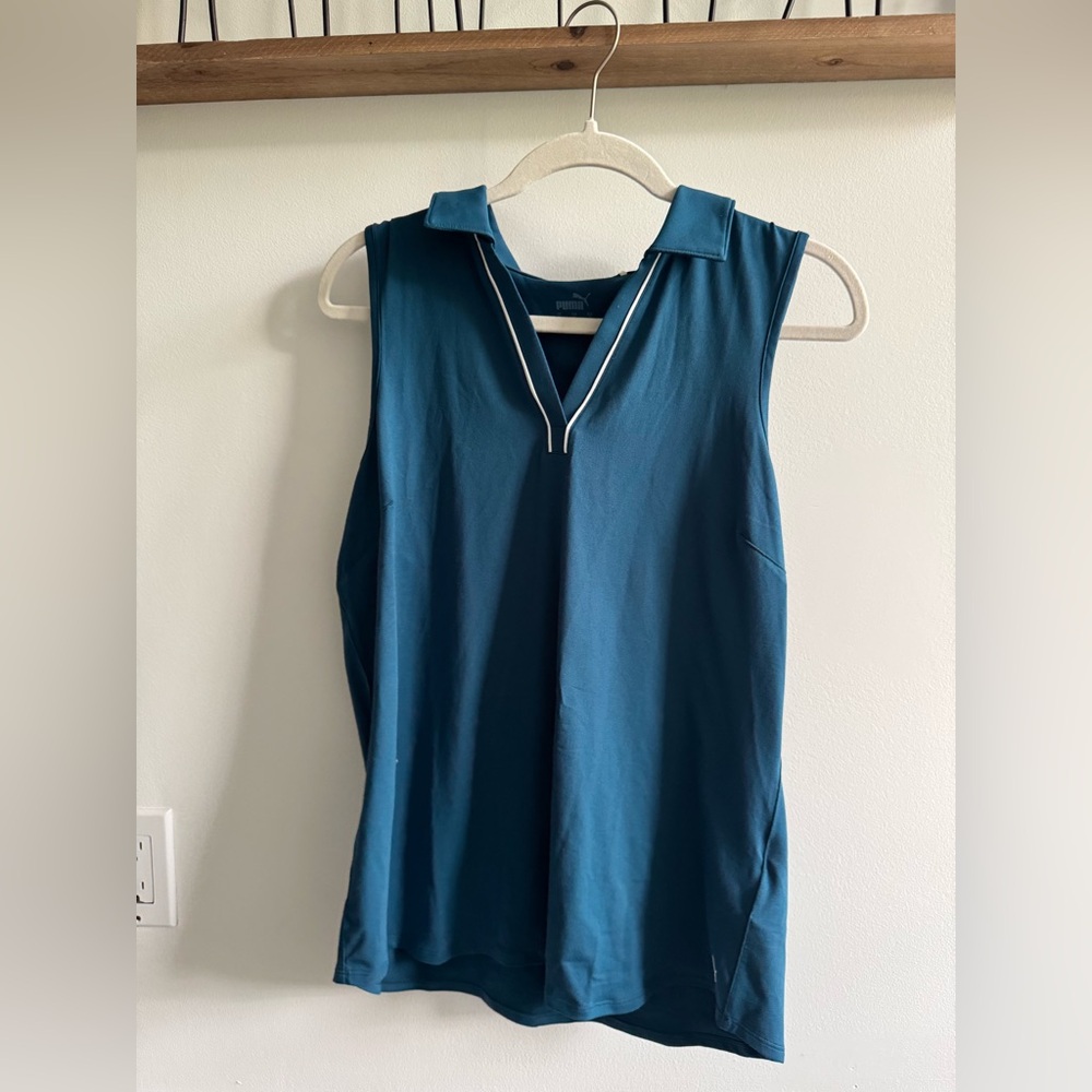 Puma Blue Sleeveless Polo Tank Top